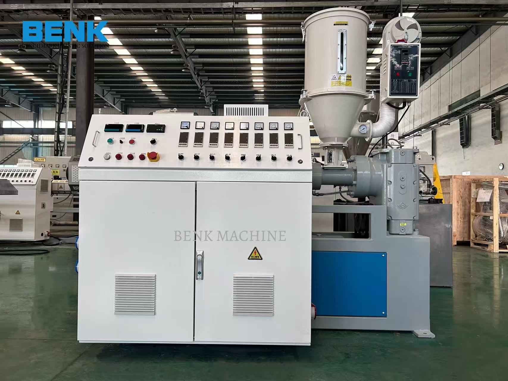 High-speed TPE extruder from Benk Machinery with user-friendly control panel and advanced feeding system.